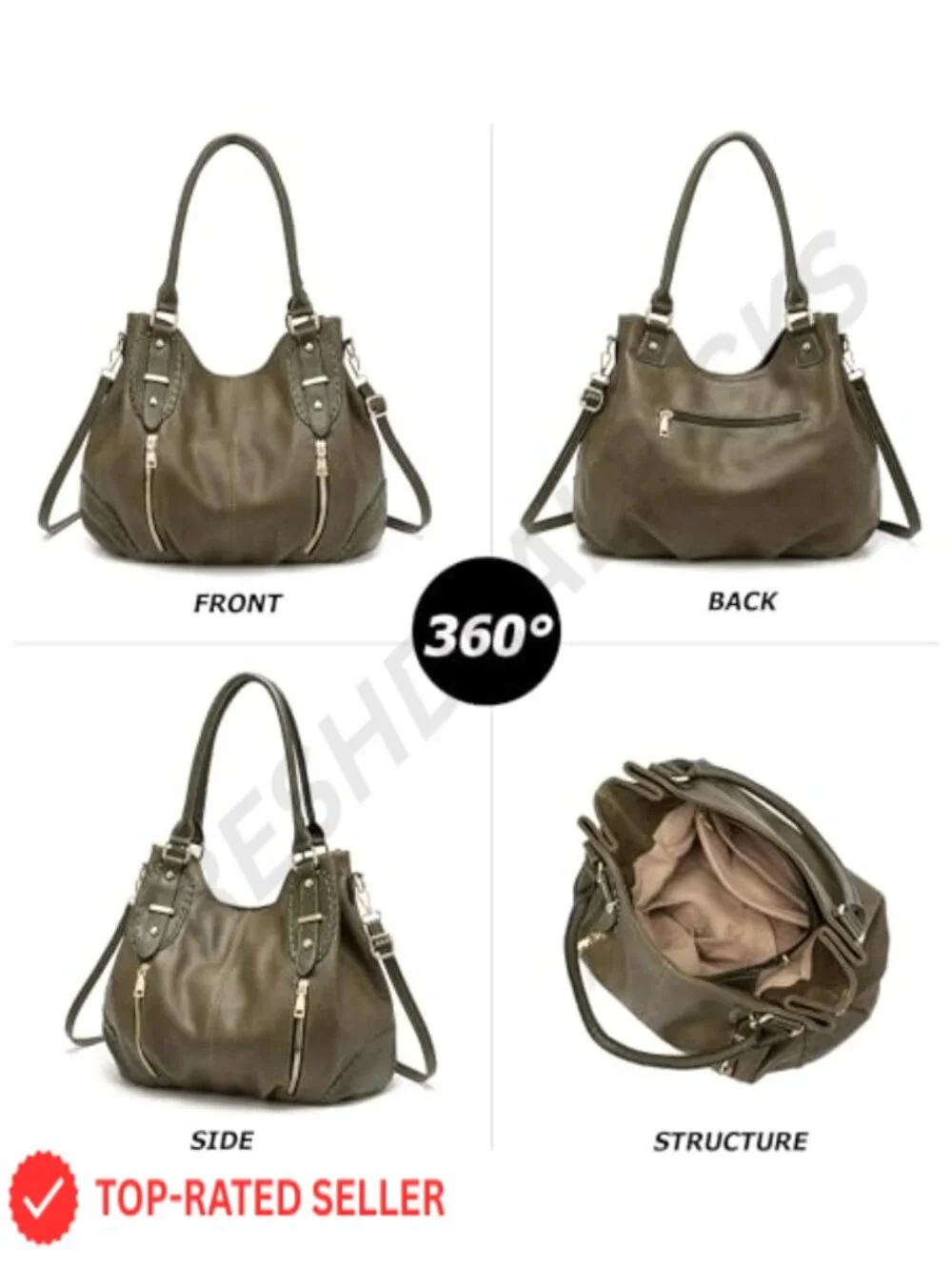 Vintage Large PU Hobo Tote Satchel Purse with Adjustable Strap